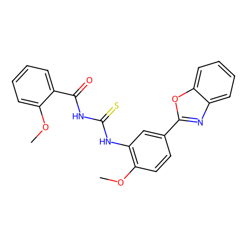 N-{[5-(1,3-benzoxazol-2-yl)-2-methoxyphenyl]carbamothioyl}-2-methoxybenzamide structure