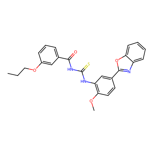 N-{[5-(1,3-benzoxazol-2-yl)-2-methoxyphenyl]carbamothioyl}-3-propoxybenzamide structure