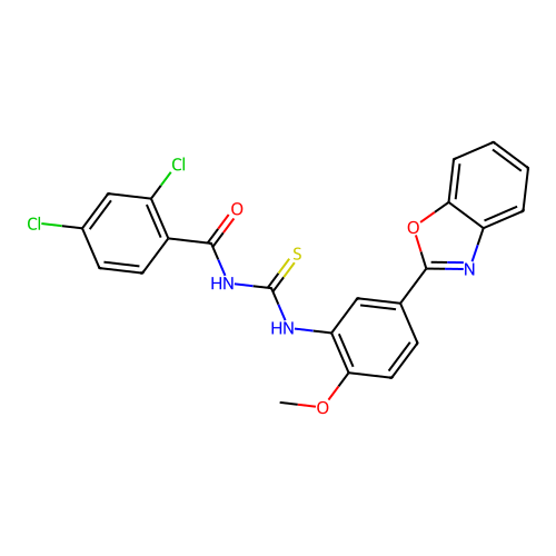 N-{[5-(1,3-benzoxazol-2-yl)-2-methoxyphenyl]carbamothioyl}-2,4-dichlorobenzamide structure