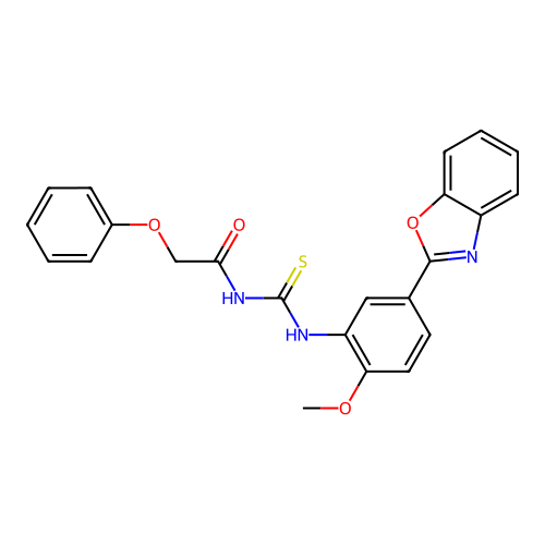 N-{[5-(1,3-benzoxazol-2-yl)-2-methoxyphenyl]carbamothioyl}-2-phenoxyacetamide structure