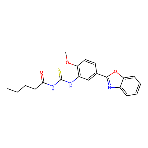 N-{[5-(1,3-benzoxazol-2-yl)-2-methoxyphenyl]carbamothioyl}pentanamide structure