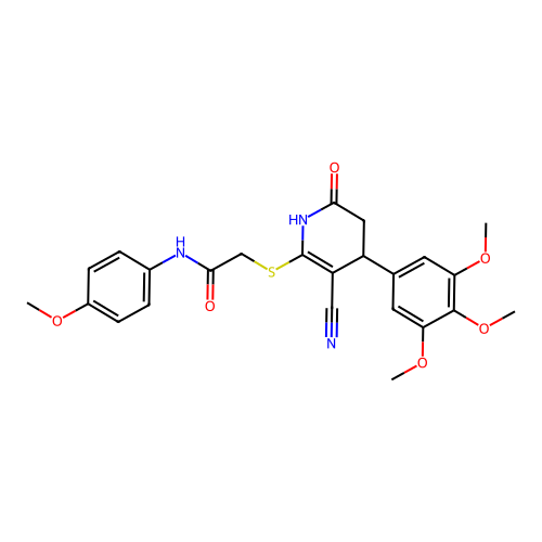 2-{[3-cyano-6-oxo-4-(3,4,5-trimethoxyphenyl)-1,4,5,6-tetrahydropyridin-2-yl]sulfanyl}-N-(4-methoxyphenyl)acetamide structure