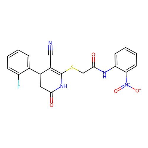 2-{[3-cyano-4-(2-fluorophenyl)-6-oxo-1,4,5,6-tetrahydropyridin-2-yl]sulfanyl}-N-(2-nitrophenyl)acetamide structure