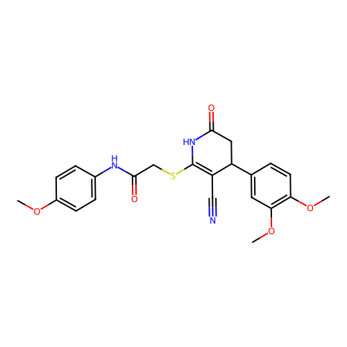 2-{[3-cyano-4-(3,4-dimethoxyphenyl)-6-oxo-1,4,5,6-tetrahydropyridin-2-yl]sulfanyl}-N-(4-methoxyphenyl)acetamide structure