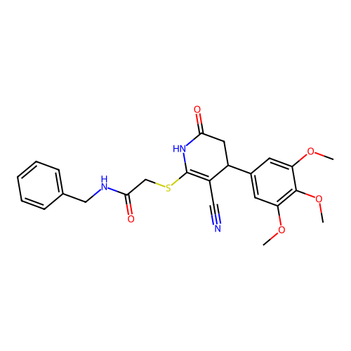 N-benzyl-2-{[3-cyano-6-oxo-4-(3,4,5-trimethoxyphenyl)-1,4,5,6-tetrahydropyridin-2-yl]sulfanyl}acetamide structure