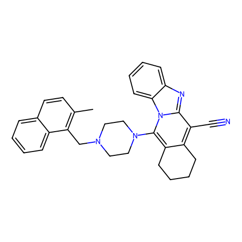 11-(4-((2-methylnaphthalen-1-yl)methyl)piperazin-1-yl)-7,8,9,10-tetrahydrobenzo[4,5]imidazo[1,2-b]isoquinoline-6-carbonitrile structure