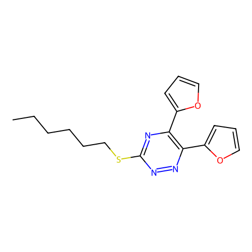 5,6-Di(furan-2-yl)-3-(hexylsulfanyl)-1,2,4-triazine structure