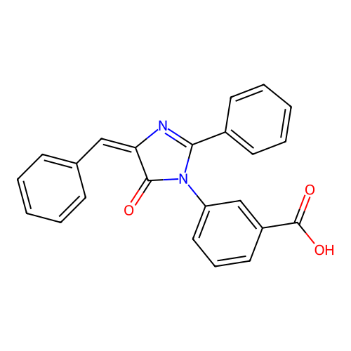(E)-3-(4-benzylidene-5-oxo-2-phenyl-4,5-dihydro-1H-imidazol-1-yl)benzoic acid structure