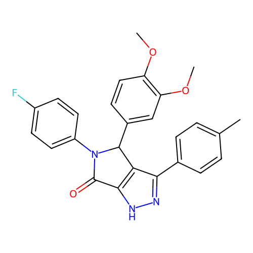4-(3,4-dimethoxyphenyl)-5-(4-fluorophenyl)-3-(4-methylphenyl)-4,5-dihydropyrrolo[3,4-c]pyrazol-6(1H)-one structure