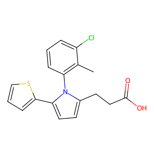 3-(1-(3-chloro-2-methylphenyl)-5-(thiophen-2-yl)-1H-pyrrol-2-yl)propanoic acid structure