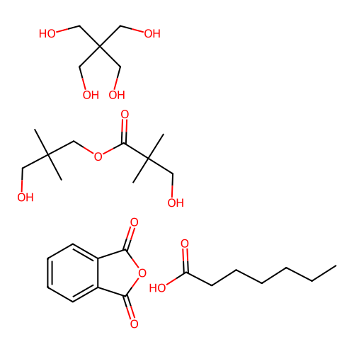 (C10-H20-O4.C8-H4-O3.C5-H12-O4)x-.x-C7-H14-O2 structure