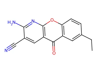 2-Amino-7-ethyl-5-oxo-5H-[1]benzopyrano[2,3-b]pyridine-3-carbonitrile structure