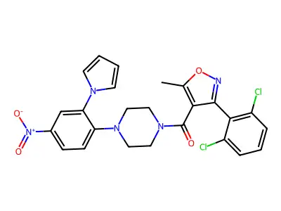 Methanone, [3-(2,6-dichlorophenyl)-5-methyl-4-isoxazolyl][4-[4-nitro-2-(1H-pyrrol-1-yl)phenyl]-1-piperazinyl]- structure