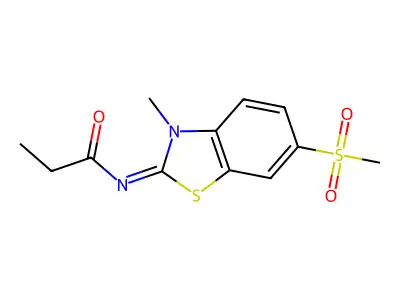 N-(3-methyl-6-methylsulfonyl-1,3-benzothiazol-2-ylidene)propanamide structure