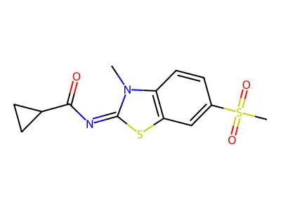 N-(3-methyl-6-methylsulfonyl-1,3-benzothiazol-2-ylidene)cyclopropanecarboxamide structure