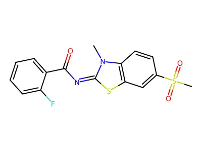 2-fluoro-N-(3-methyl-6-methylsulfonyl-1,3-benzothiazol-2-ylidene)benzamide structure