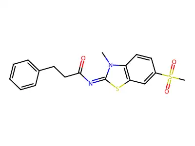 N-(3-methyl-6-methylsulfonyl-1,3-benzothiazol-2-ylidene)-3-phenylpropanamide structure