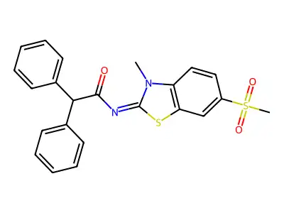 N-(3-methyl-6-methylsulfonyl-1,3-benzothiazol-2-ylidene)-2,2-diphenylacetamide structure
