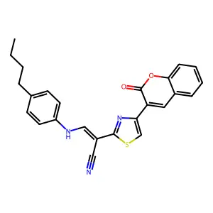 (Z)-3-((4-butylphenyl)amino)-2-(4-(2-oxo-2H-chromen-3-yl)thiazol-2-yl)acrylonitrile structure
