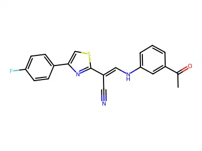 (2Z)-3-[(3-acetylphenyl)amino]-2-[4-(4-fluorophenyl)-1,3-thiazol-2-yl]prop-2-enenitrile structure