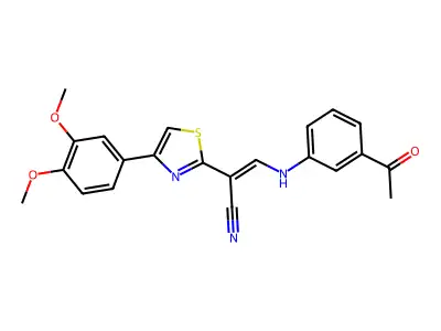 (Z)-3-((3-acetylphenyl)amino)-2-(4-(3,4-dimethoxyphenyl)thiazol-2-yl)acrylonitrile structure