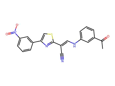 (2Z)-3-[(3-acetylphenyl)amino]-2-[4-(3-nitrophenyl)-1,3-thiazol-2-yl]prop-2-enenitrile structure