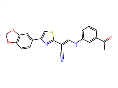 (Z)-3-((3-acetylphenyl)amino)-2-(4-(benzo[d][1,3]dioxol-5-yl)thiazol-2-yl)acrylonitrile structure