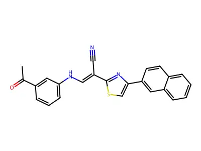 (Z)-3-((3-acetylphenyl)amino)-2-(4-(naphthalen-2-yl)thiazol-2-yl)acrylonitrile structure
