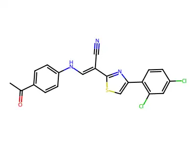 (Z)-3-((4-acetylphenyl)amino)-2-(4-(2,4-dichlorophenyl)thiazol-2-yl)acrylonitrile structure