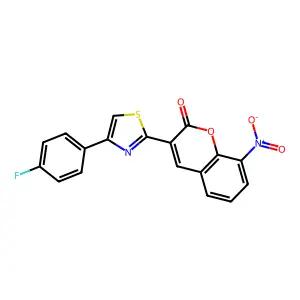 3-(4-(4-fluorophenyl)thiazol-2-yl)-8-nitro-2H-chromen-2-one structure