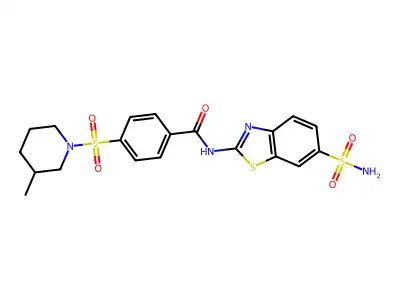 4-[(3-methylpiperidin-1-yl)sulfonyl]-N-(6-sulfamoyl-1,3-benzothiazol-2-yl)benzamide structure