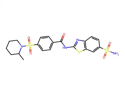 4-[(2-methylpiperidin-1-yl)sulfonyl]-N-(6-sulfamoyl-1,3-benzothiazol-2-yl)benzamide structure