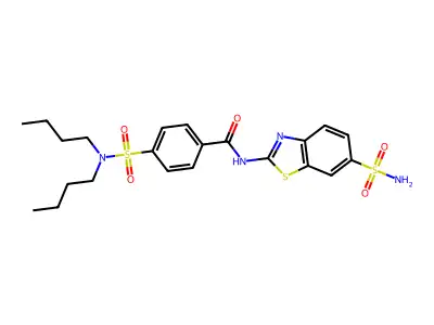 4-(dibutylsulfamoyl)-N-(6-sulfamoyl-1,3-benzothiazol-2-yl)benzamide structure