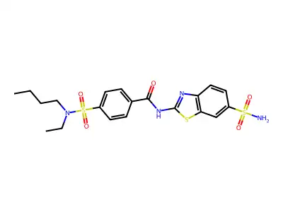 4-[butyl(ethyl)sulfamoyl]-N-(6-sulfamoyl-1,3-benzothiazol-2-yl)benzamide structure