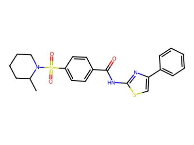 4-((2-methylpiperidin-1-yl)sulfonyl)-N-(4-phenylthiazol-2-yl)benzamide structure
