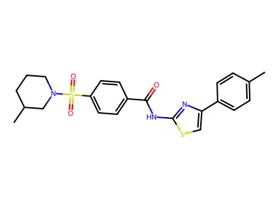 4-((3-methylpiperidin-1-yl)sulfonyl)-N-(4-(p-tolyl)thiazol-2-yl)benzamide structure