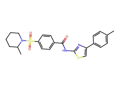 4-((2-methylpiperidin-1-yl)sulfonyl)-N-(4-(p-tolyl)thiazol-2-yl)benzamide structure