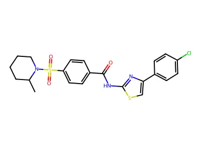 N-(4-(4-chlorophenyl)thiazol-2-yl)-4-((2-methylpiperidin-1-yl)sulfonyl)benzamide structure