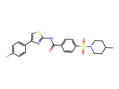 N-(4-(4-fluorophenyl)thiazol-2-yl)-4-((4-methylpiperidin-1-yl)sulfonyl)benzamide structure