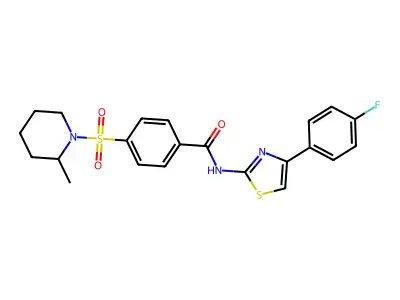 N-(4-(4-fluorophenyl)thiazol-2-yl)-4-((2-methylpiperidin-1-yl)sulfonyl)benzamide structure
