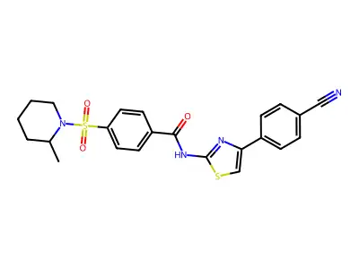 N-(4-(4-cyanophenyl)thiazol-2-yl)-4-((2-methylpiperidin-1-yl)sulfonyl)benzamide structure