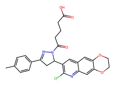 5-(5-(7-chloro-2,3-dihydro-[1,4]dioxino[2,3-g]quinolin-8-yl)-3-(p-tolyl)-4,5-dihydro-1H-pyrazol-1-yl)-5-oxopentanoic acid structure
