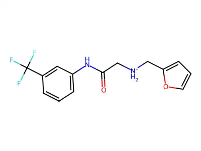 N-[(Furan-2-yl)methyl]-2-oxo-2-[3-(trifluoromethyl)anilino]ethan-1-aminium structure