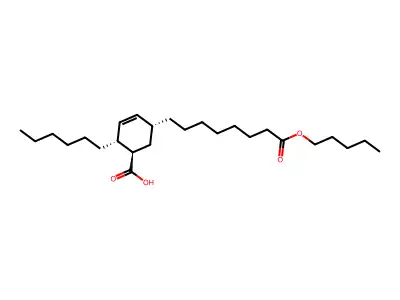 2-Cyclohexene-1-octanoic acid, 5(or 6)-carboxy-4-hexyl-, pentyl ester structure