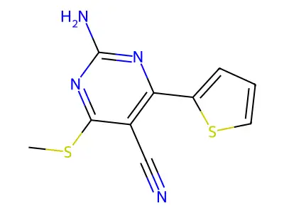 2-Amino-4-(methylsulfanyl)-6-(2-thienyl)-5-pyrimidinecarbonitrile structure