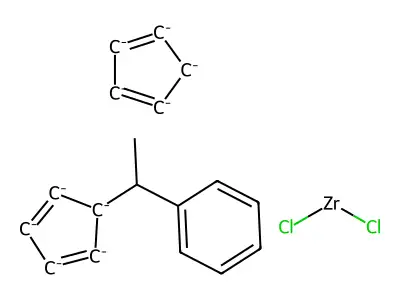 Cyclopenta-1,3-diene;1-cyclopenta-2,4-dien-1-ylethylbenzene;dichlorozirconium structure