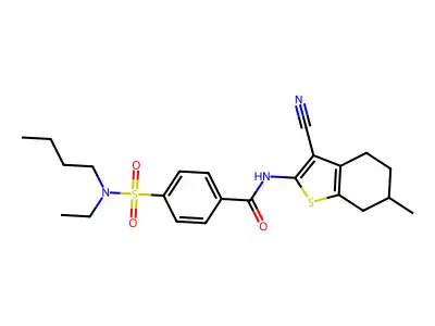 4-[butyl(ethyl)sulfamoyl]-N-(3-cyano-6-methyl-4,5,6,7-tetrahydro-1-benzothiophen-2-yl)benzamide structure
