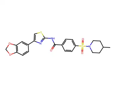N-(4-(benzo[d][1,3]dioxol-5-yl)thiazol-2-yl)-4-((4-methylpiperidin-1-yl)sulfonyl)benzamide structure