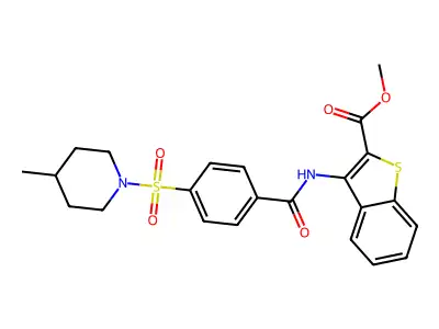 methyl 3-{4-[(4-methylpiperidin-1-yl)sulfonyl]benzamido}-1-benzothiophene-2-carboxylate structure