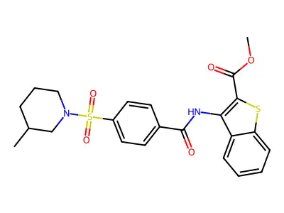 methyl 3-(4-((3-methylpiperidin-1-yl)sulfonyl)benzamido)benzo[b]thiophene-2-carboxylate structure